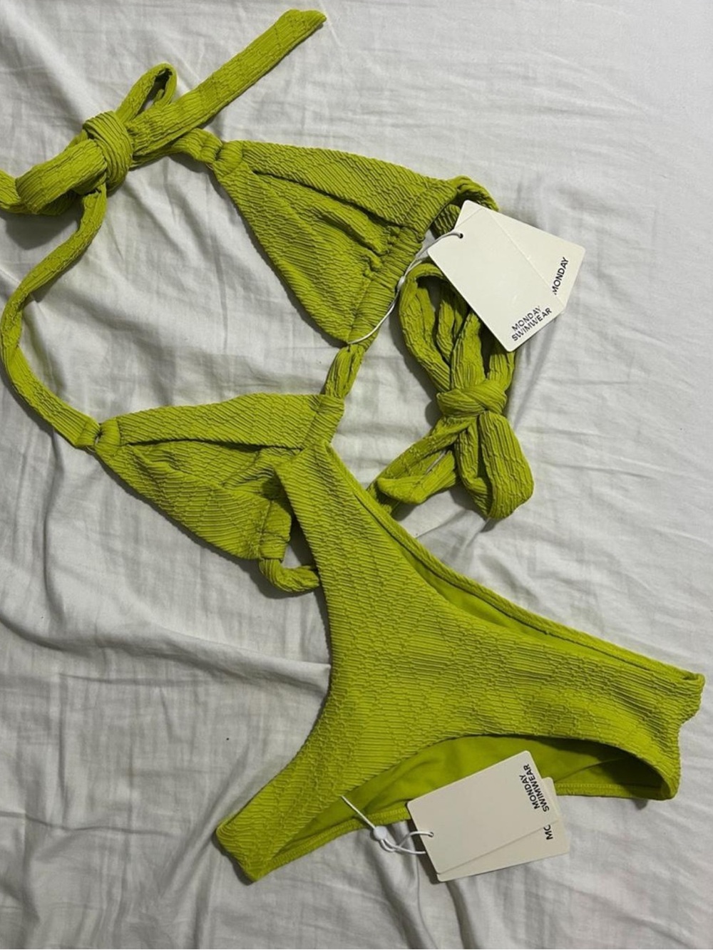Monday Swimwear Lime Green Textured Triangle Bikini